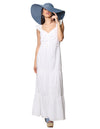 Vestidos Para Mujer Bobois Moda Casuales Largo Escotado De Tirantes Con Olanes Perforado Con Bordado S41111 Blanco