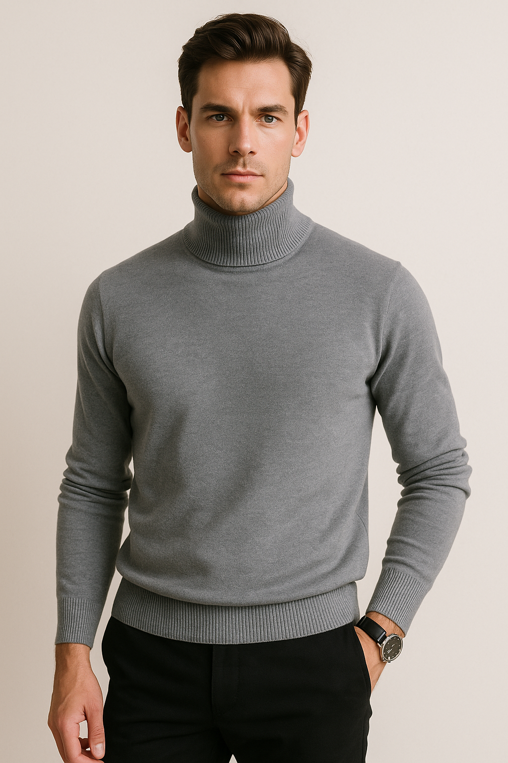 Suéteres Para Hombre De Punto Fino Cuello Tortuga E55303 Gris