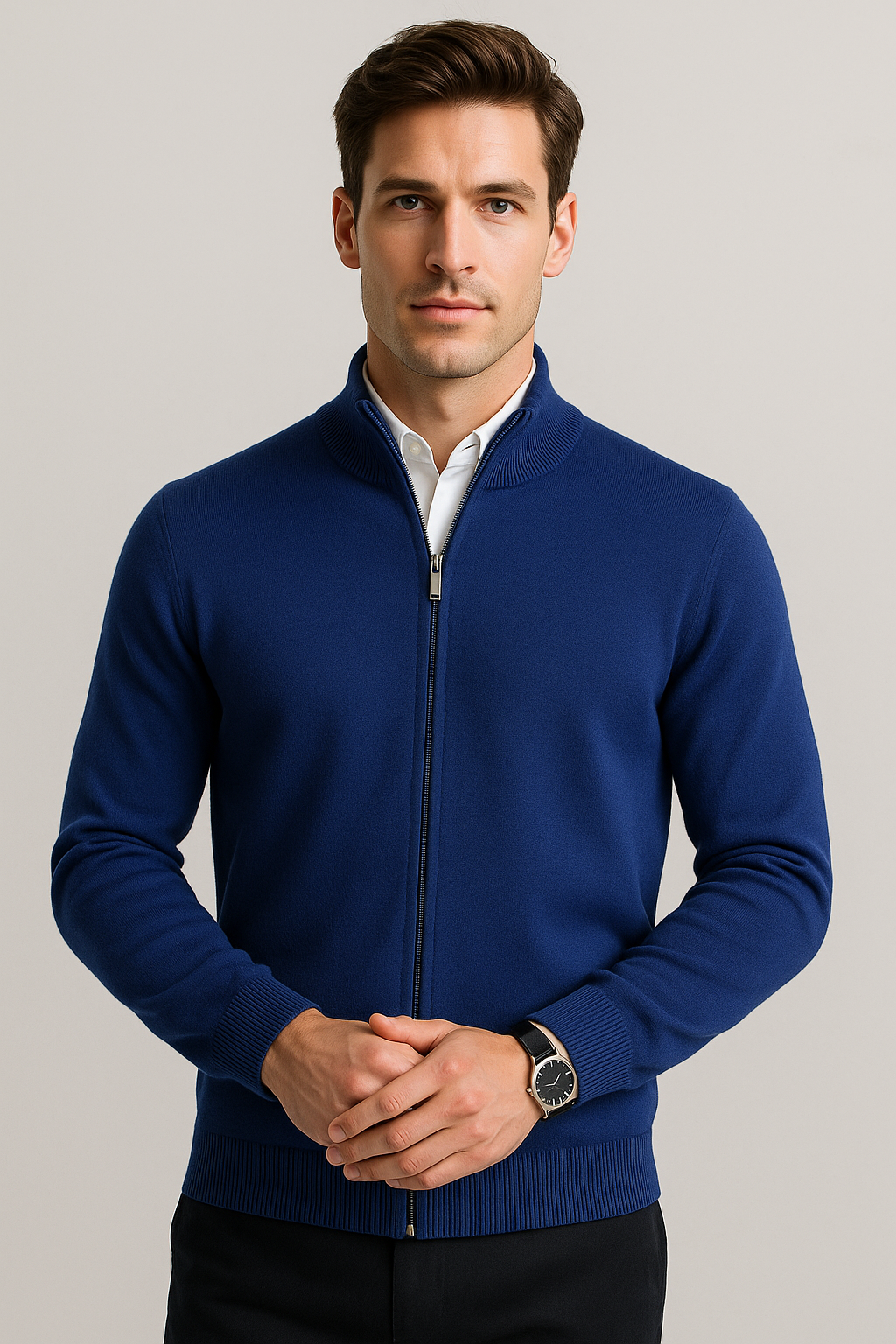 Suéteres Para Hombre De Punto Fino Básico Con Cierre E55304 Marino