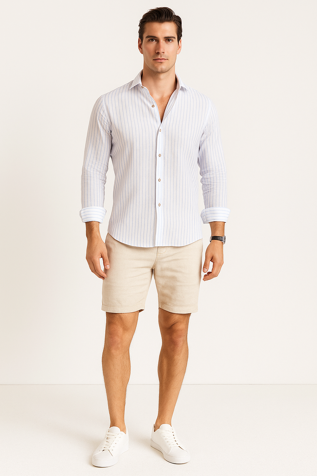 Camisas Para Hombre Tipo Lino Rayas B51323 Cielo