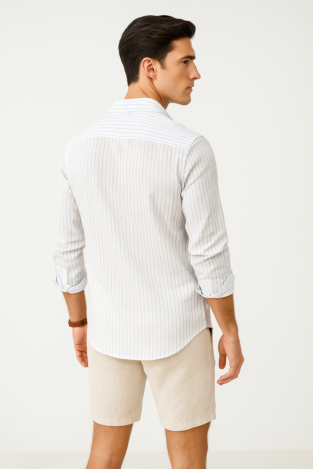 Camisas Para Hombre Tipo Lino Rayas B51323 Cielo