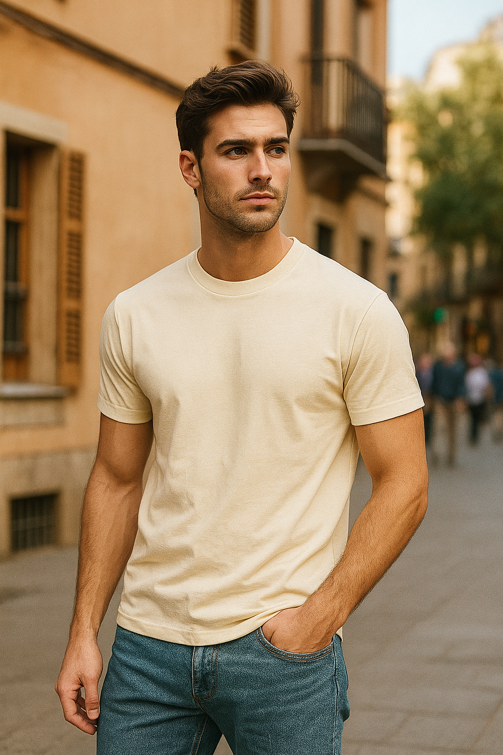 Playeras Para Hombre Cuello Redondo Basica APCR Hueso