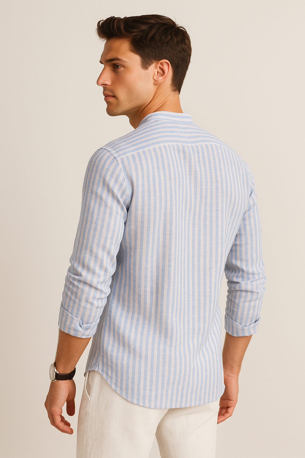 Camisas Para Hombre Tipo Lino Rayas B51324 Azul