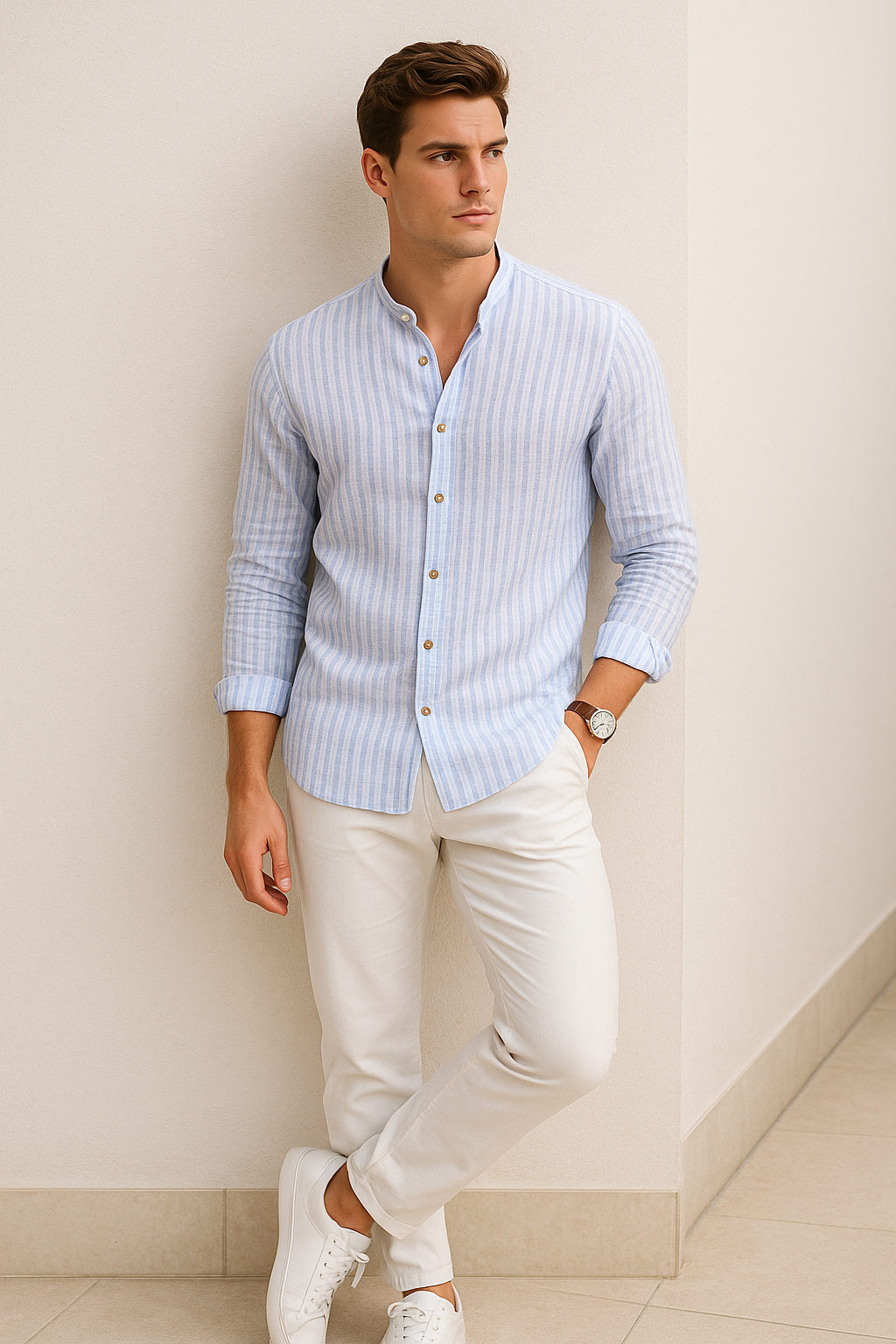 Camisas Para Hombre Tipo Lino Rayas B51324 Azul