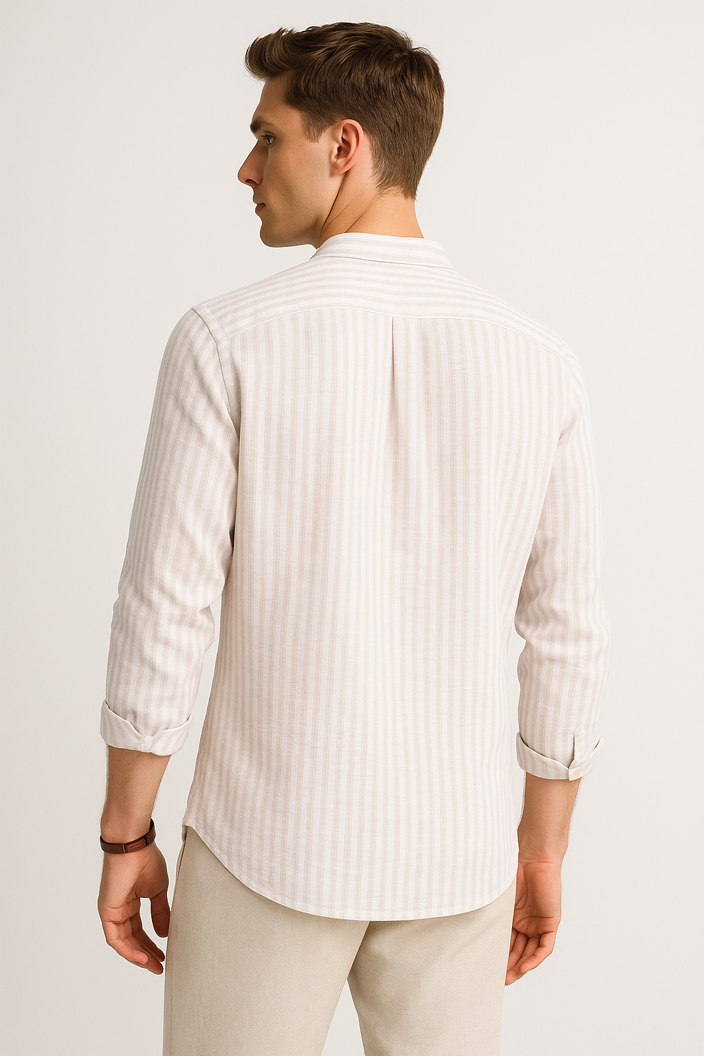 Camisas Para Hombre Tipo Lino Rayas B51324 Beige