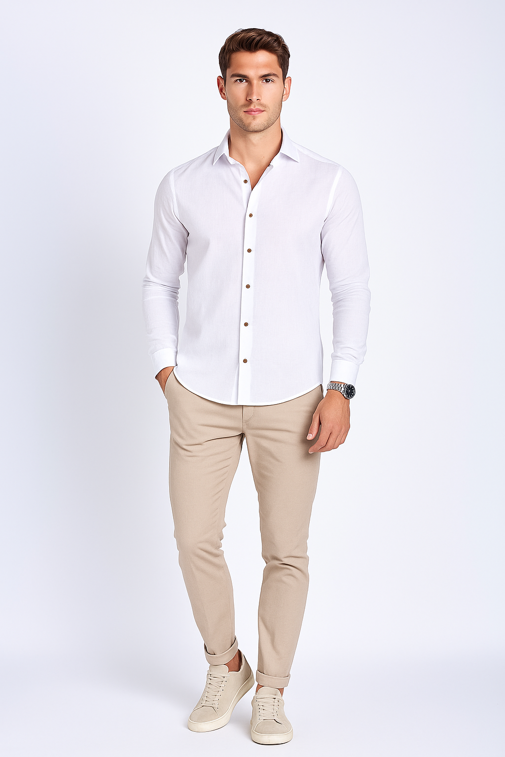 Camisas Para Hombre Tipo Lino Regular Fit B51321 Blanco