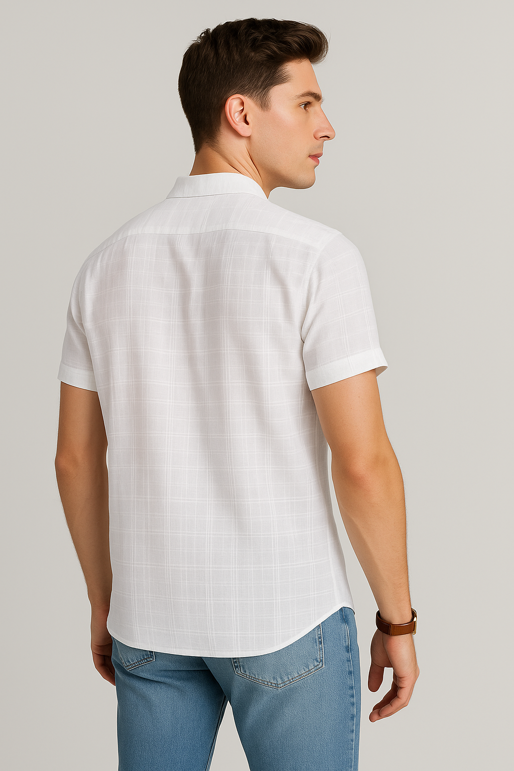Camisas Para Hombre Dobbie Cuadros B51355 Blanco