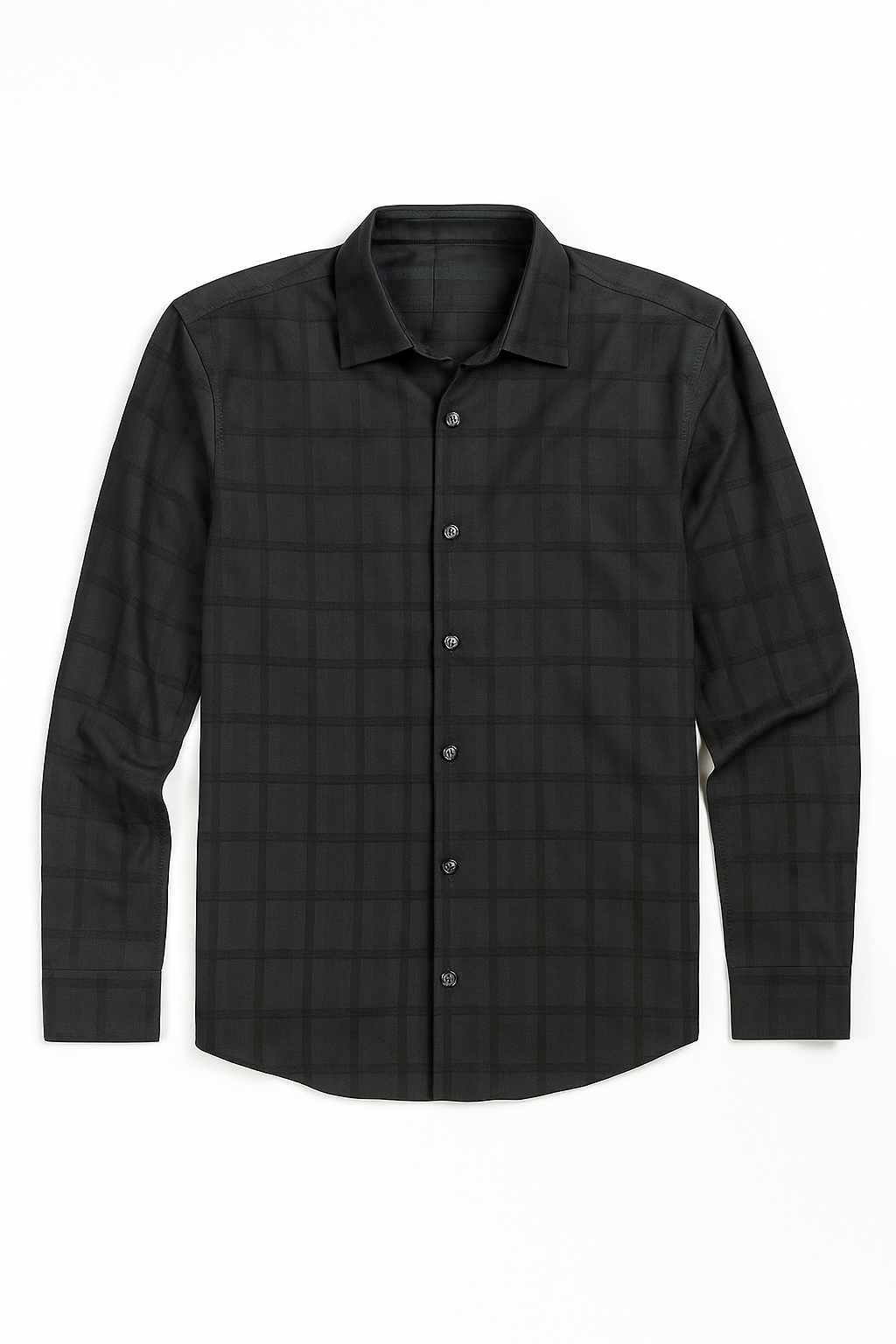 Camisas Para Hombre Dobby Con Diseño Cuadros En Relieve B55316 Negro