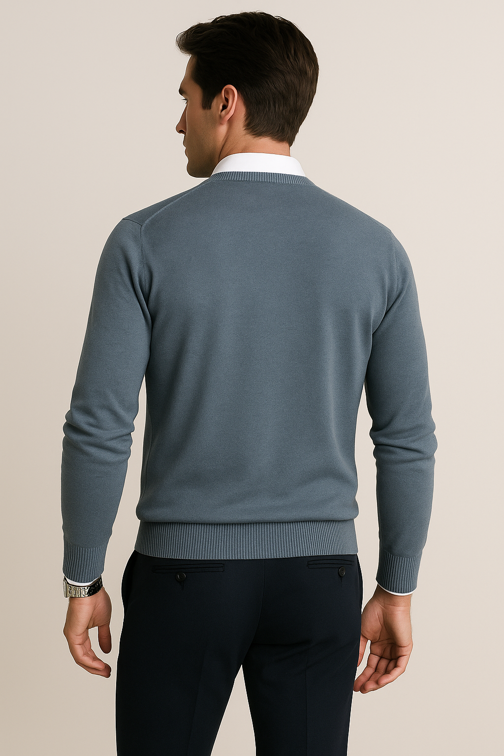 Suéteres Para Hombre Básico de Punto Fino E55301 Gris