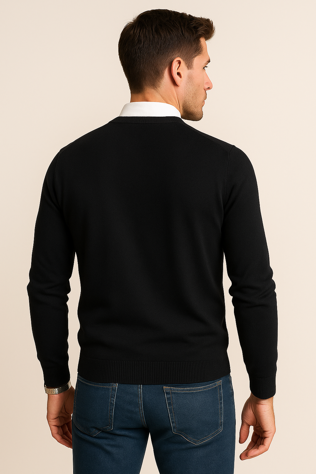 Suéteres Para Hombre Básico de Punto Fino E55301 Negro