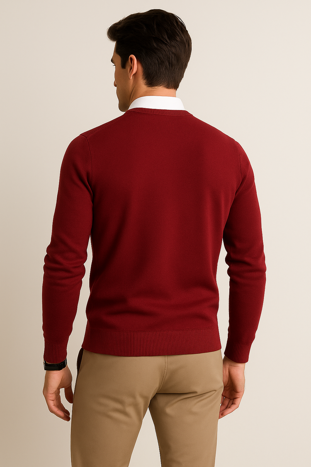 Suéteres Para Hombre Básico de Punto Fino E55301 Vino