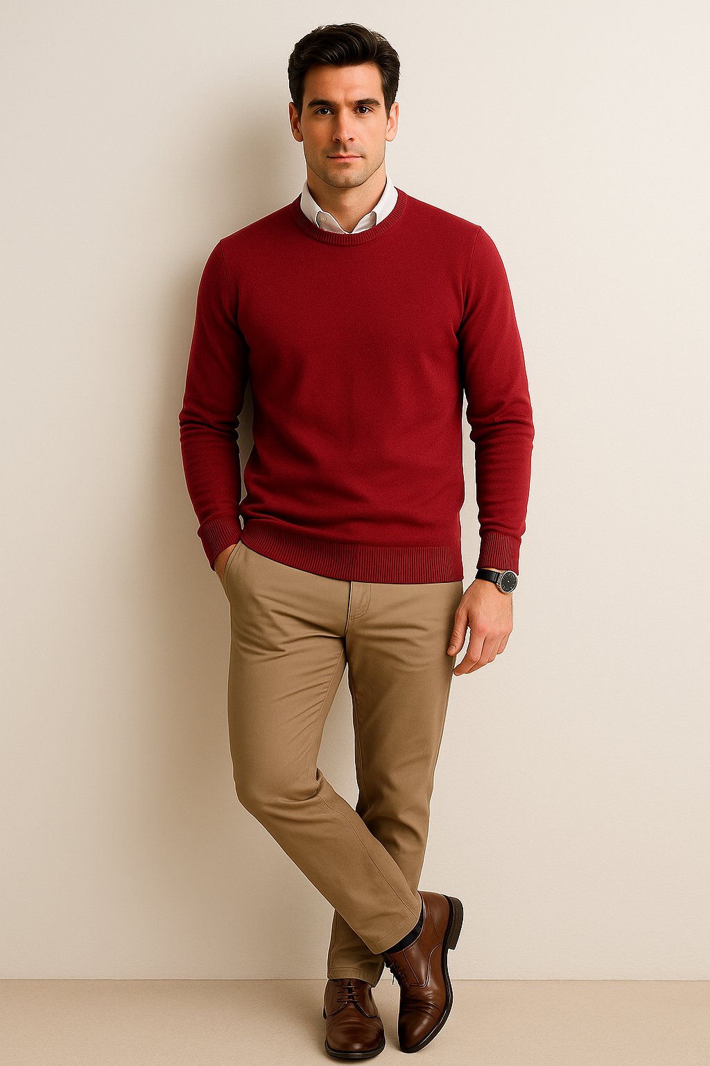 Suéteres Para Hombre Básico de Punto Fino E55301 Vino