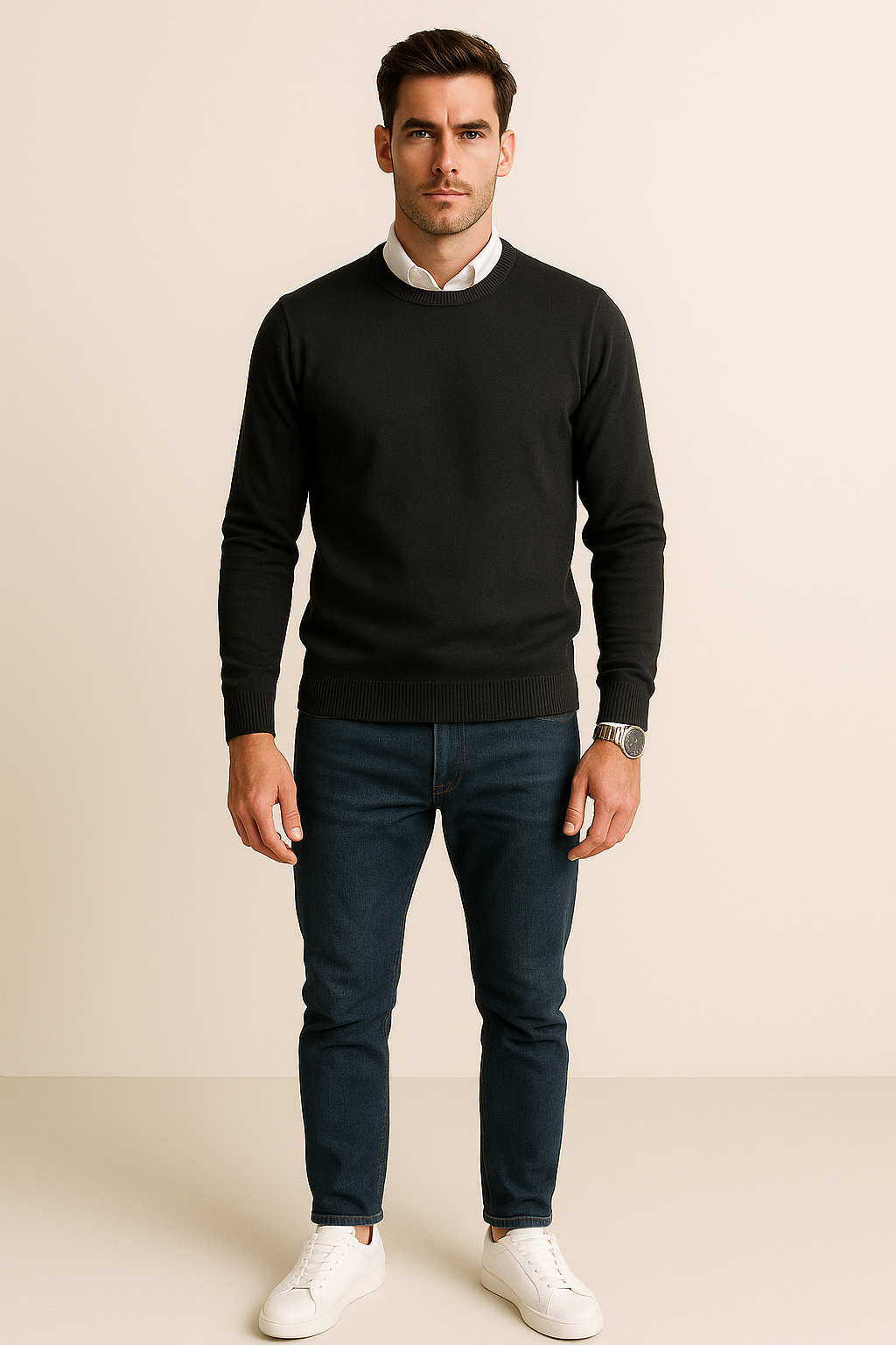 Suéteres Para Hombre Básico de Punto Fino E55301 Negro