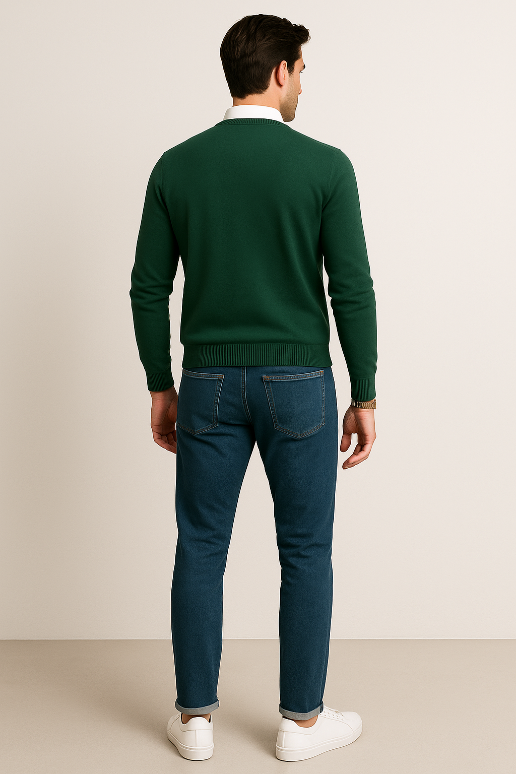 Suéteres Para Hombre Básico de Punto Fino E55301 Verde