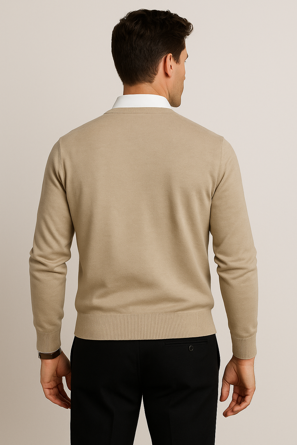 Suéteres Para Hombre Básico de Punto Fino E55301 Beige