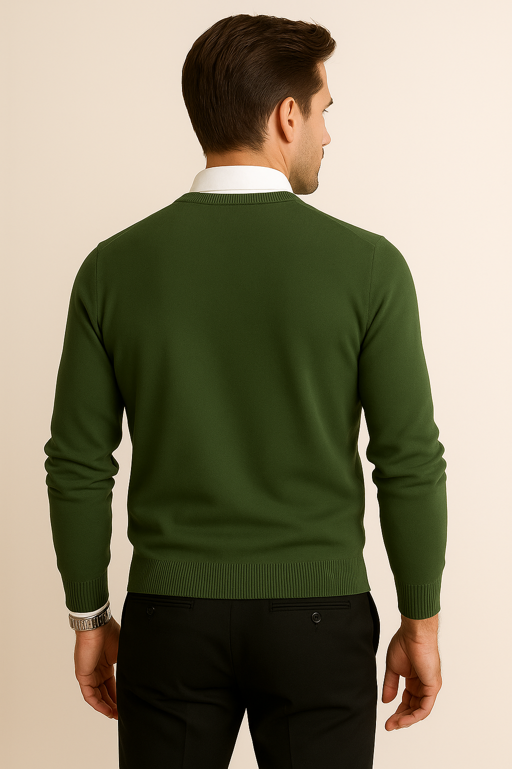 Suéteres Para Hombre Básico de Punto Fino E55301 Militar