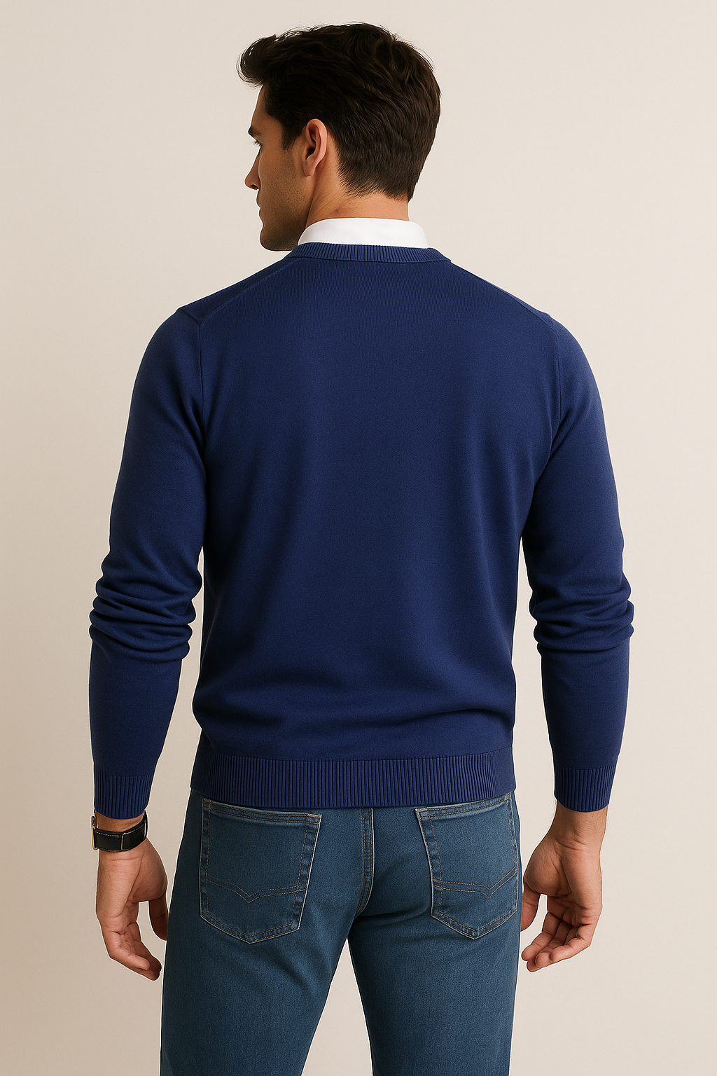 Suéteres Para Hombre Básico de Punto Fino E55301 Marino