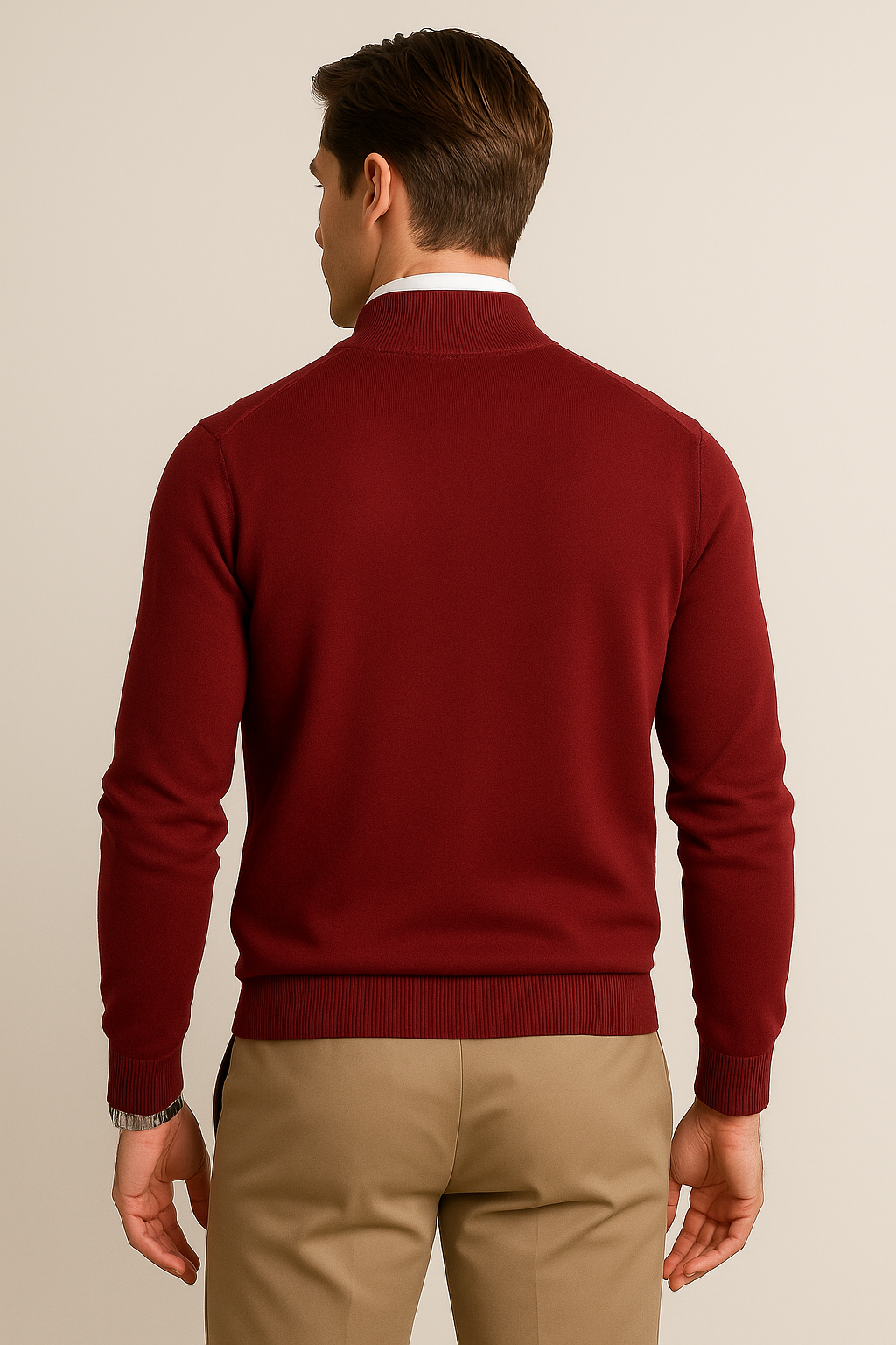 Suéteres Para Hombre De Punto Cuello Alto y Cremallera E55302 Vino