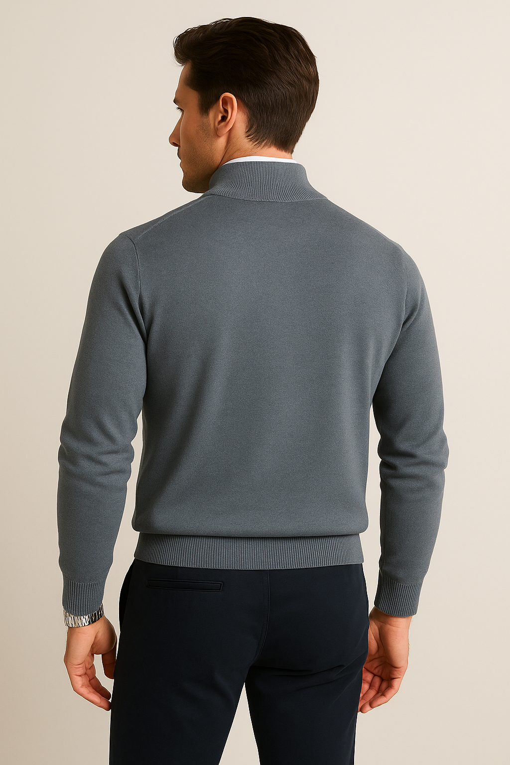Suéteres Para Hombre De Punto Cuello Alto y Cremallera E55302 Gris