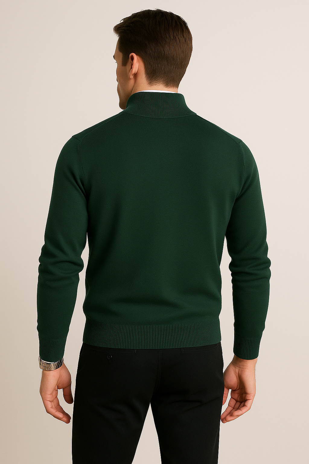 Suéteres Para Hombre De Punto Cuello Alto y Cremallera E55302 Verde