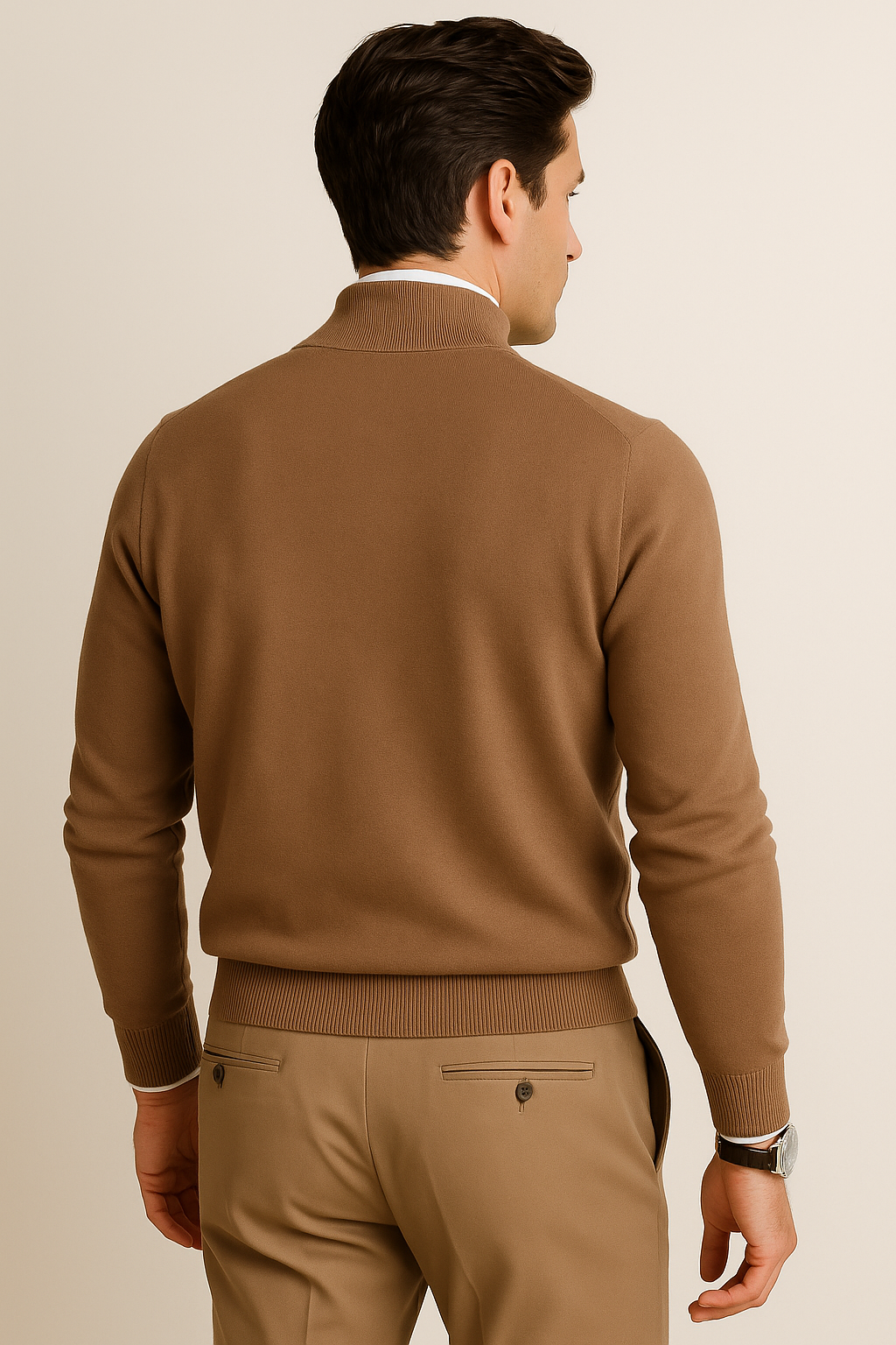 Suéteres Para Hombre De Punto Cuello Alto y Cremallera E55302 Topo