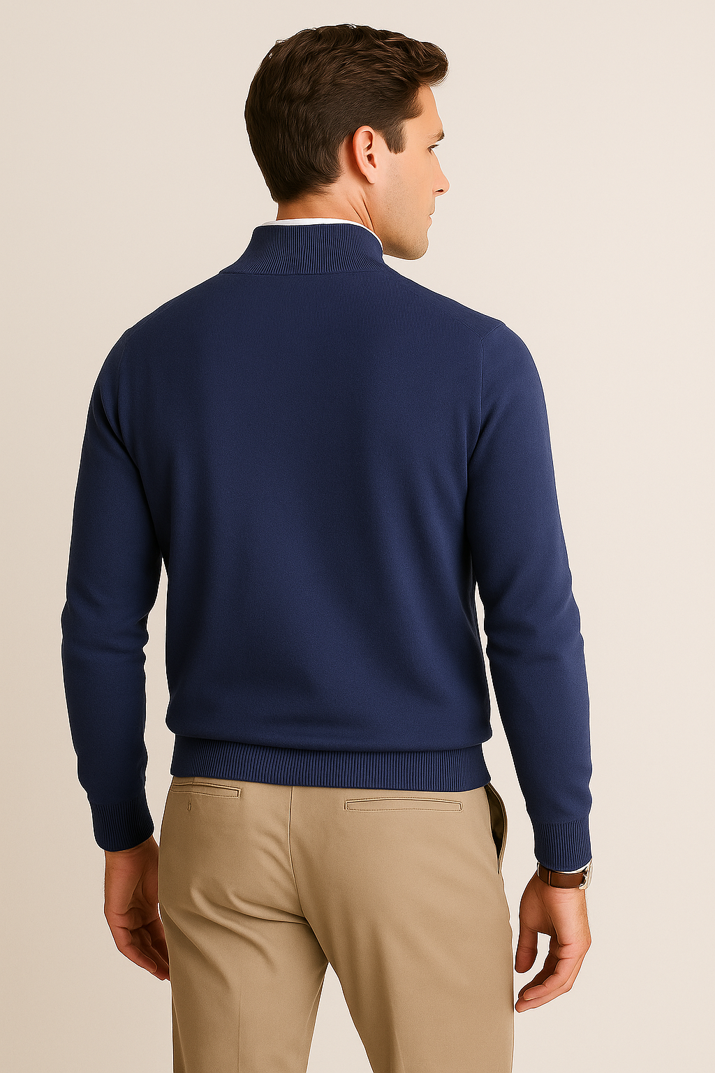 Suéteres Para Hombre De Punto Cuello Alto y Cremallera E55302 Marino