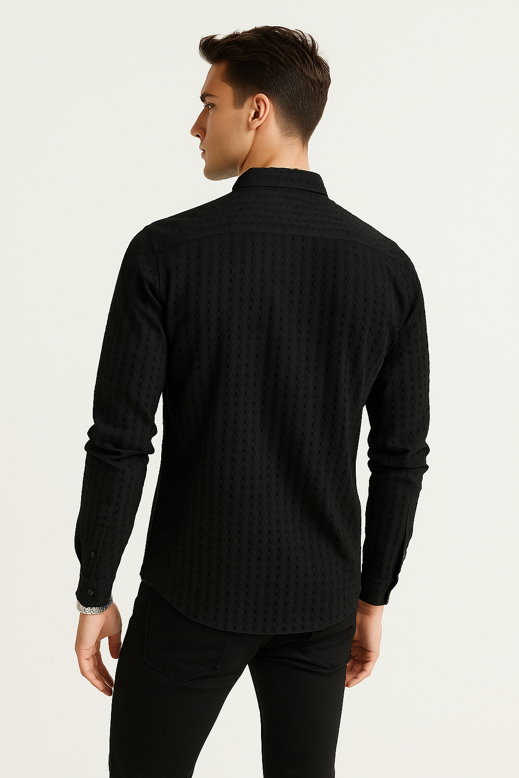 Camisas Para Hombre Elegante Tejido Texturizado B55317 Negro