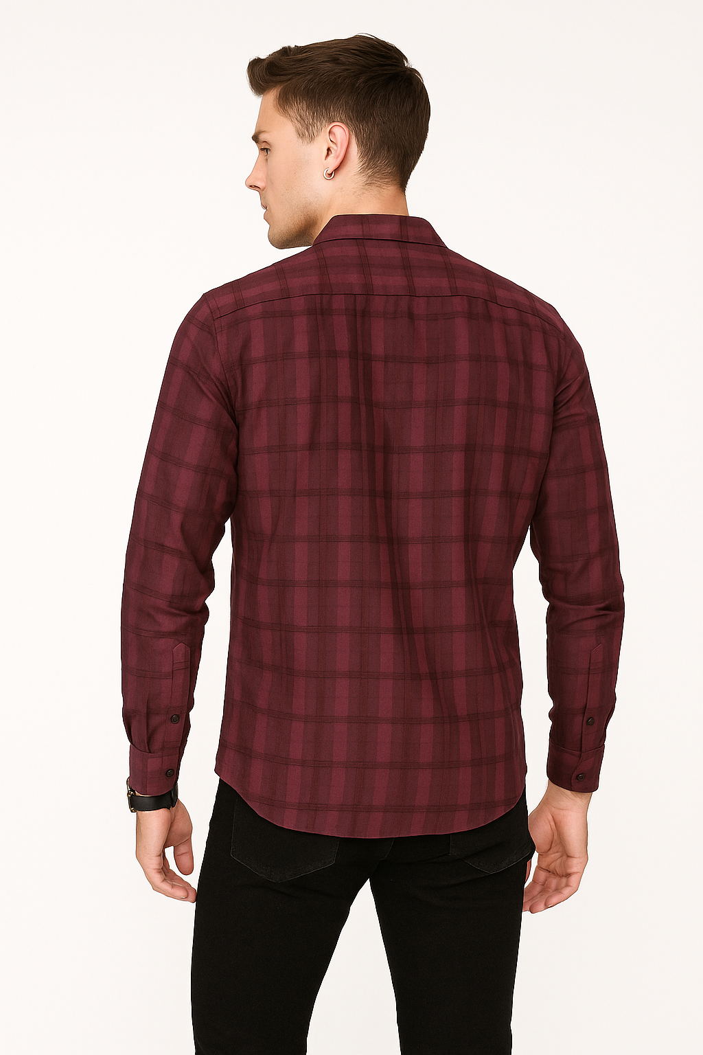 Camisas Para Hombre Dobby Con Diseño Cuadros En Relieve B55316 Vino