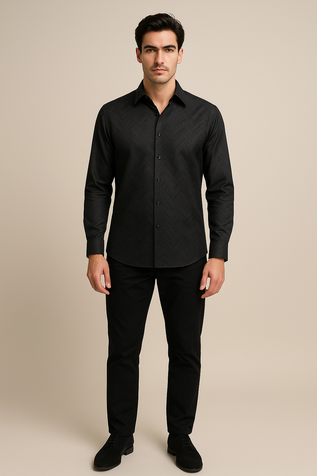 Camisas Para Hombre Con Textura En Relieve B55321 Negro