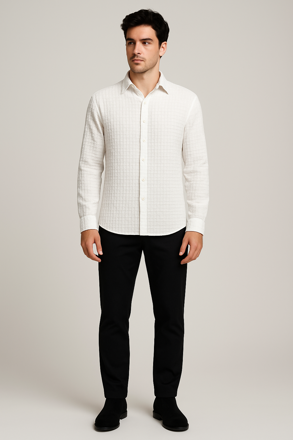 Camisas Para Hombres Con Formas En Relieve B55324 Blanco