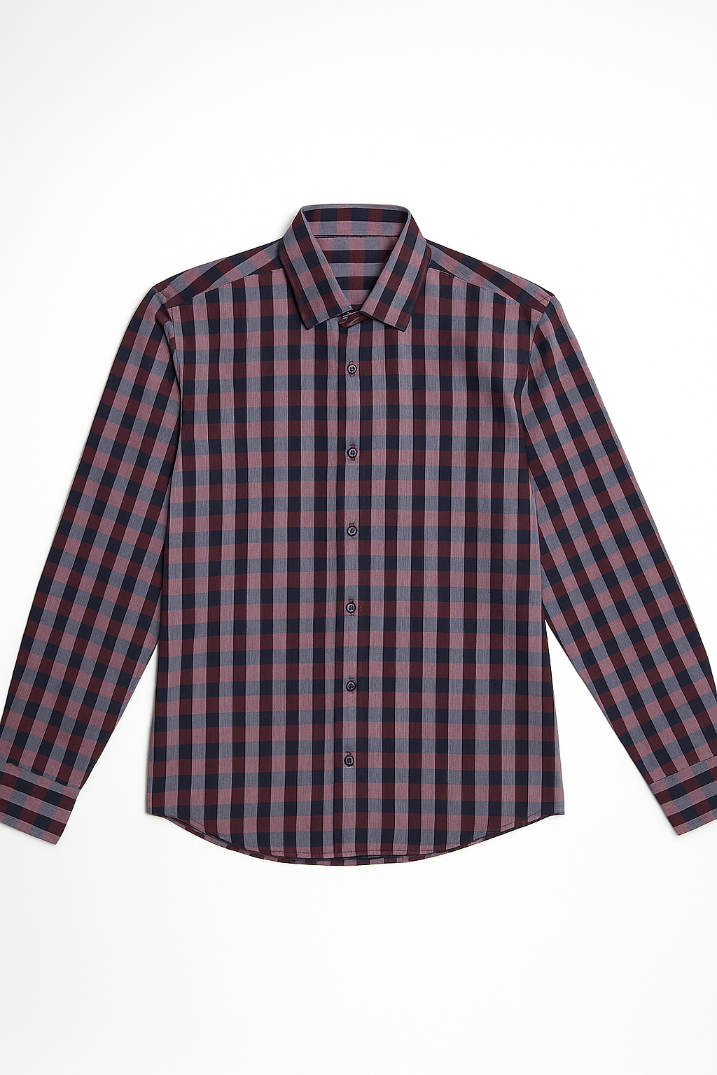 Camisas Para Hombre Elegante Manga Larga De Cuadros B55314 Vino