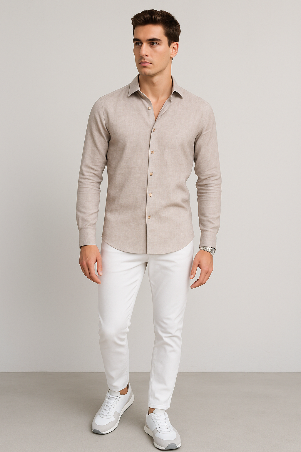 Camisas Para Hombre Tipo Lino Regular Fit B51321 Kaki