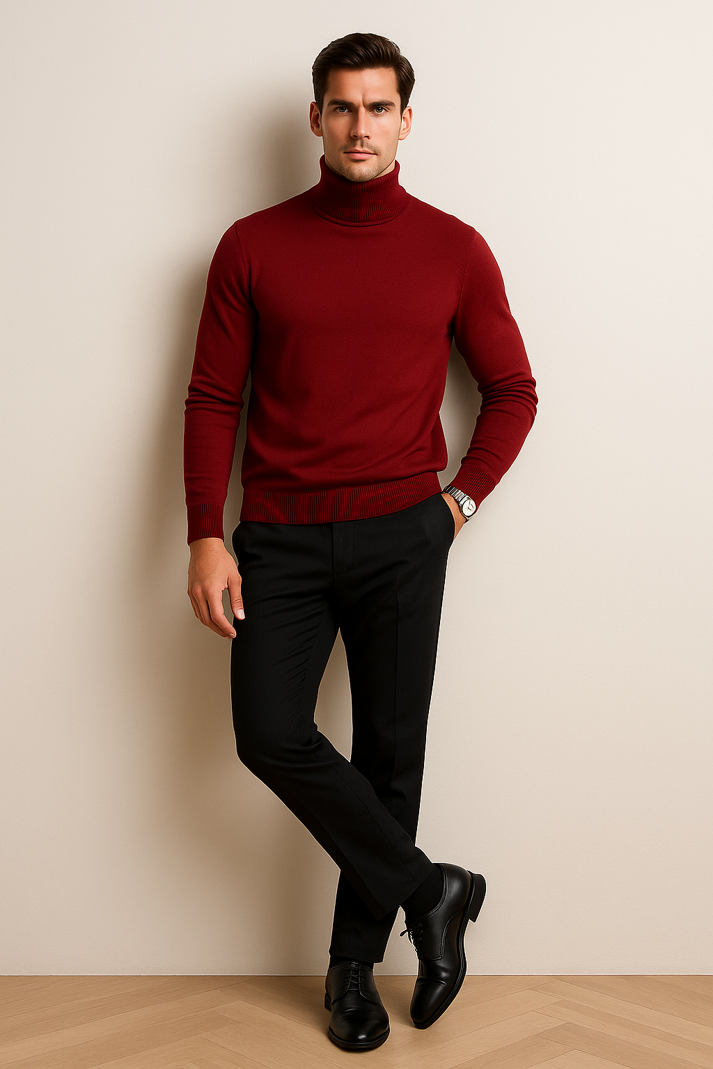 Suéteres Para Hombre De Punto Fino Cuello Tortuga E55303 Vino