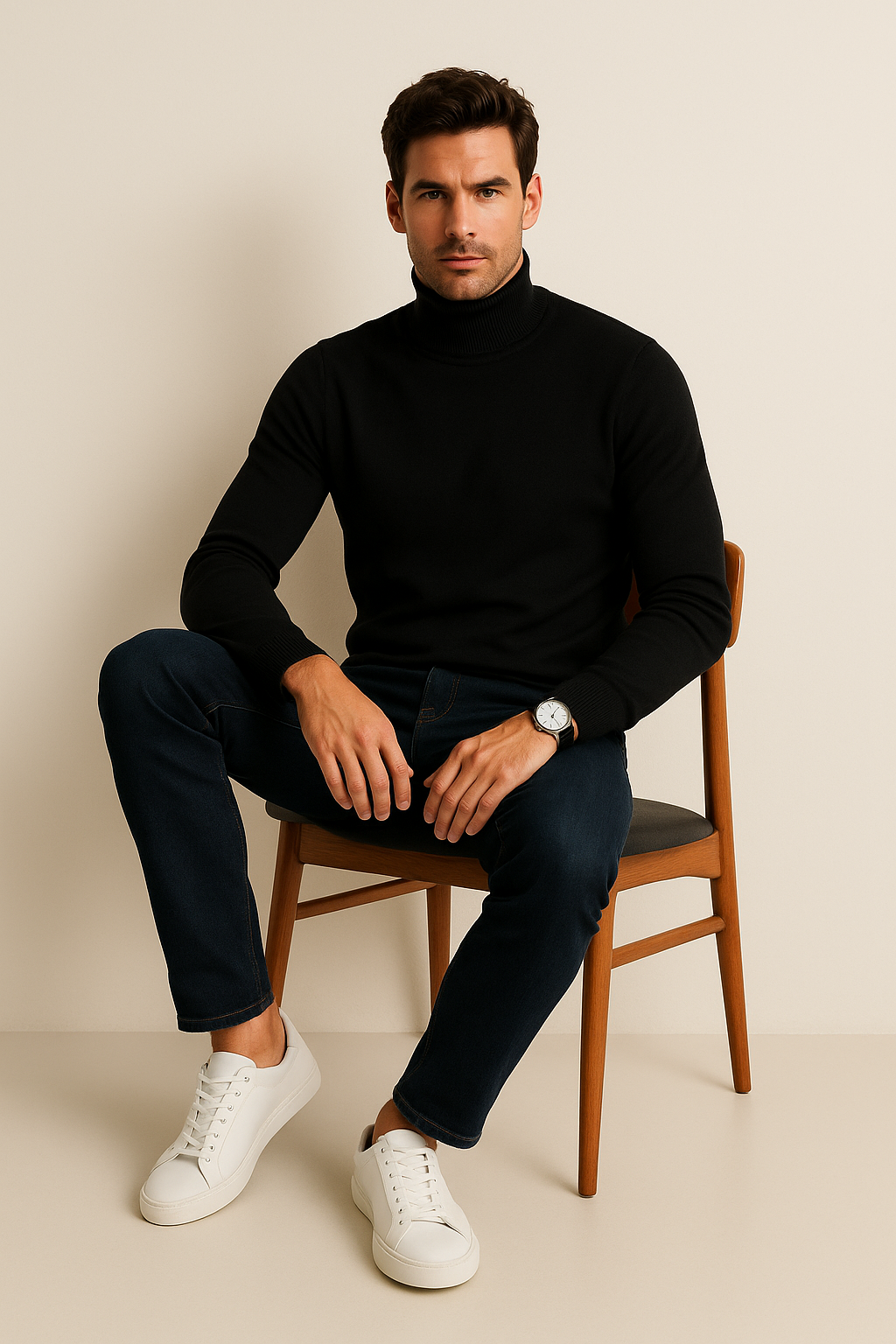 Suéteres Para Hombre De Punto Fino Cuello Tortuga E55303 Negro