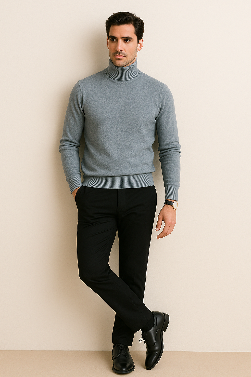 Suéteres Para Hombre De Punto Fino Cuello Tortuga E55303 Gris