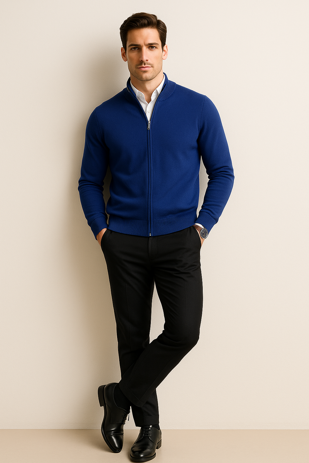 Suéteres Para Hombre De Punto Fino Básico Con Cierre E55304 Marino