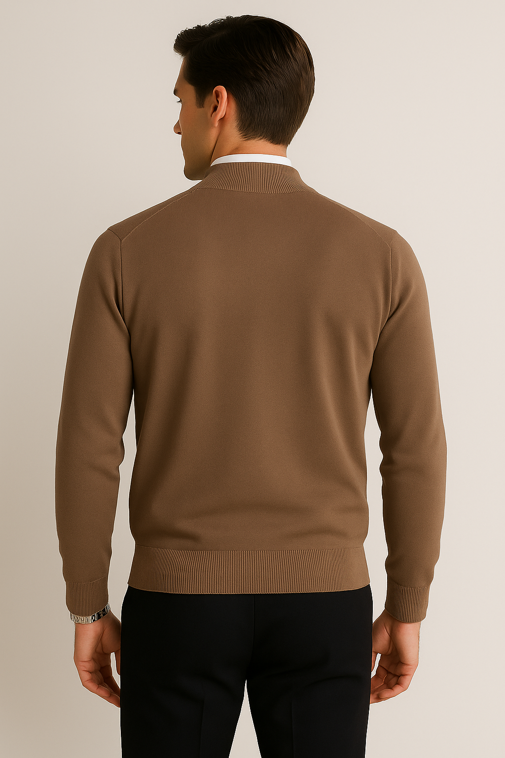 Suéteres Para Hombre De Punto Fino Básico Con Cierre E55304 Topo