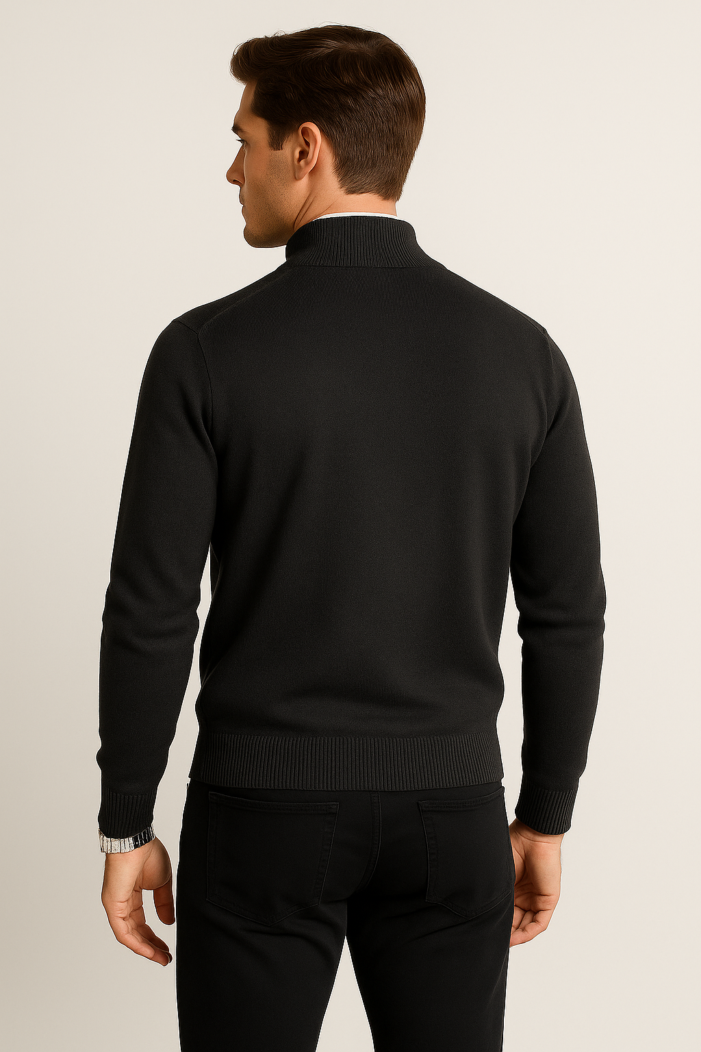 Suéteres Para Hombre De Punto Fino Básico Con Cierre E55304 Negro