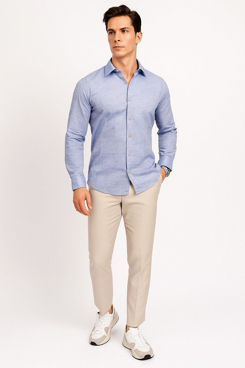 Camisas Para Hombre Tipo Lino Regular Fit B51321 Azul