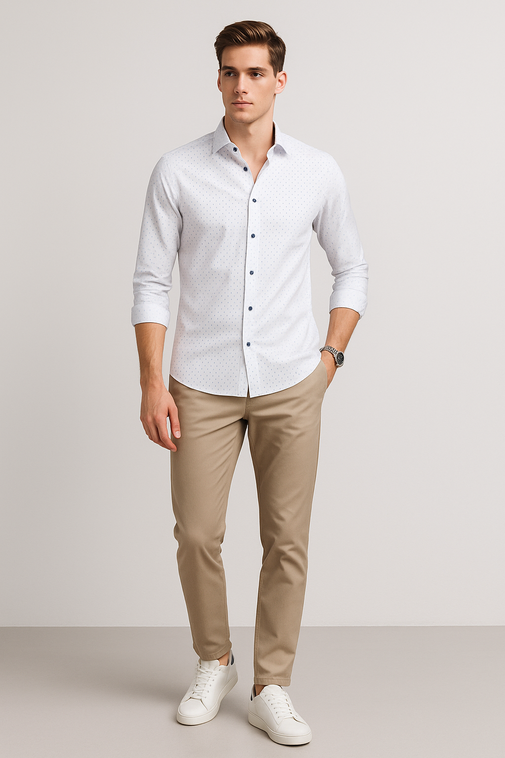 Camisas Para Hombre Slim Fit Microestampado B51316 Blanco