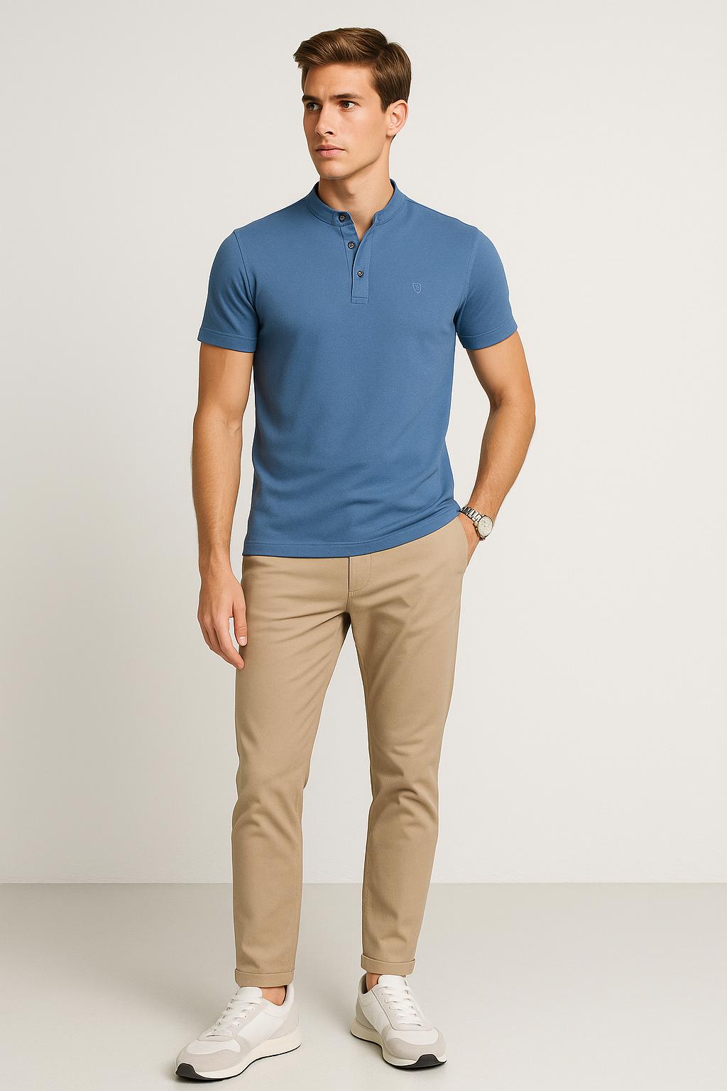 Playeras Polo Para Hombre Cuello Mao Bordado APCMAB Acero