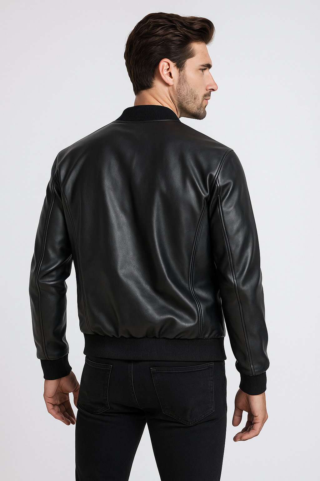 Chamarras Para Hombre Bomber Tipo Piel Cierre Frontal D45306 Negro