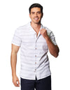 Camisas Para Hombre Bobois Moda Casuales De Manga Corta Estampada De Cuello Abierto Con Textura Relaxed Fit B41366 Blanco