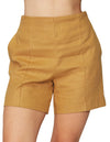 Shorts Para Mujer Bobois Moda Casuales Liso De Tiro Alto Tipo Lino Y41107 Camel