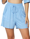 Shorts Para Mujer Bobois Moda Casuales Amplio De Jareta Con Bolsillos Y41105 Azul