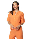 Blusas Para Mujer Bobois Moda Casuales Oversize LIsa De Manga Corta Cuello Mao Corrugada N41164 Naranja
