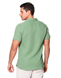 Camisas Para Hombre Bobois Moda Casuales Corrugada De Manga Corta De Cuello Abierto Relaxed Fit B41377 Verde