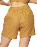 Shorts Para Mujer Bobois Moda Casuales Liso De Tiro Alto Tipo Lino Y41107 Camel