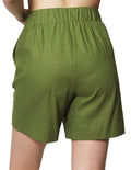 Shorts Para Mujer Bobois Moda Casuales Liso De Tiro Alto Tipo Lino Y41107 Olivo