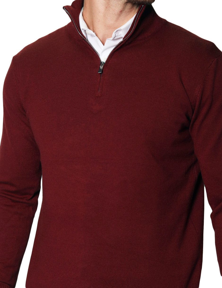 Suéteres Para Hombre De Punto Cuello Alto y Cremallera E55302 Vino